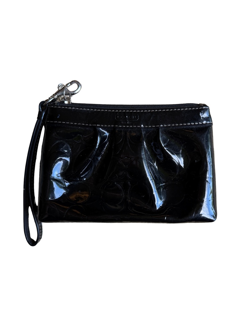 Coach Black Patent Wristlet Pouch